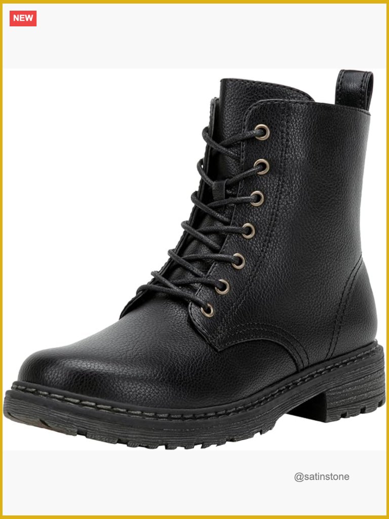 Women's Combat Ankle Boots Lace Up Low Heel Zipper Faux Leather Booties